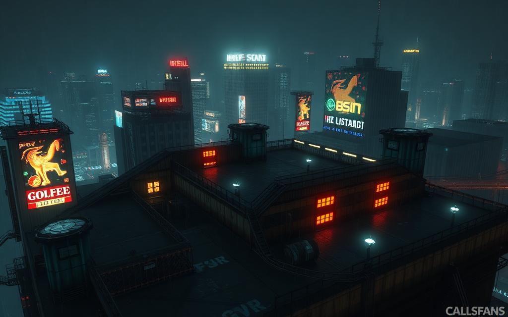 Helipad K-9 map — Neon-drenched landing deck. Sightlines for days, cover for seconds.